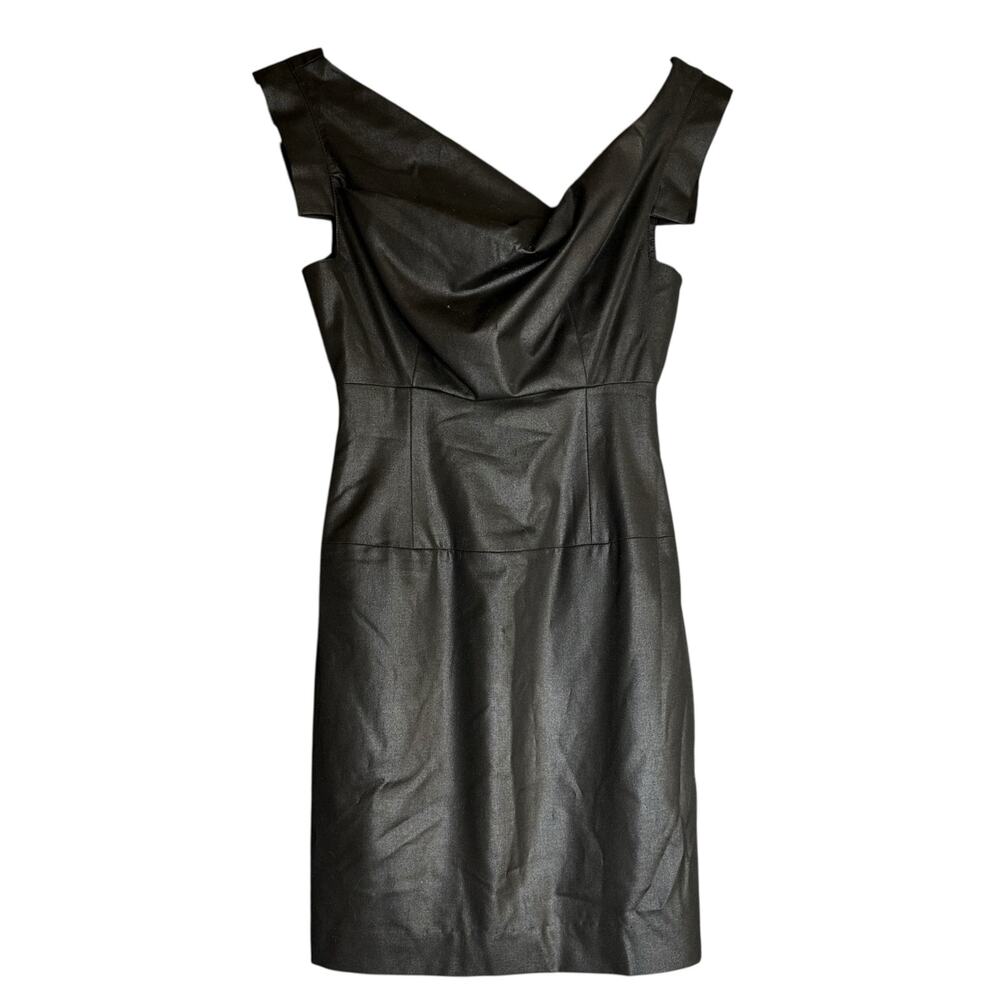 Black Halo Black Faux Leather Midi Dress